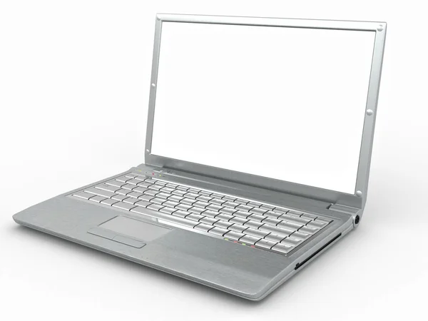 打开被隔绝在白色背景上的笔记本电脑 — 图库照片