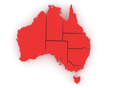 Three-dimensional map of Australia on white isolated background. 3d clipart