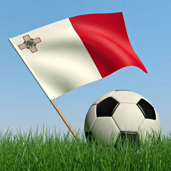 Voetbal in het gras en de vlag van malta — Stockfoto