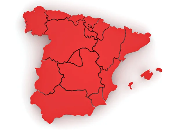 Trojrozměrná Mapa Španělska Bílém Pozadí Izolované — Stock fotografie
