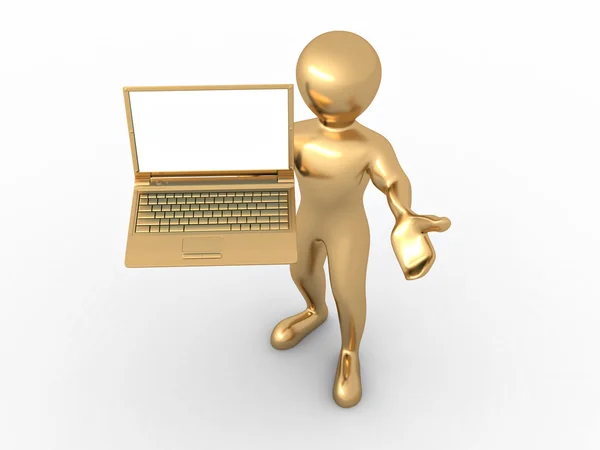 Man Laptop White Isolated Background — Stock Photo, Image