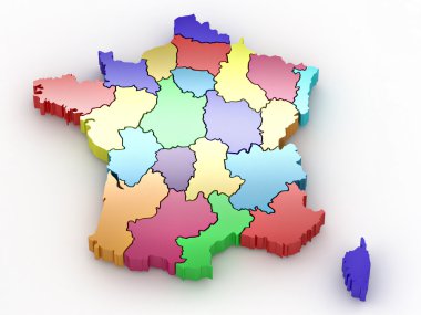 Three-dimensional map of France on white isolated background. 3d clipart