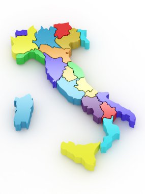 Three-dimensional map of Italy. 3d clipart