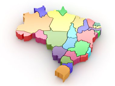beyaz izole zemin üzerinde üç boyutlu harita Brezilya. 3D