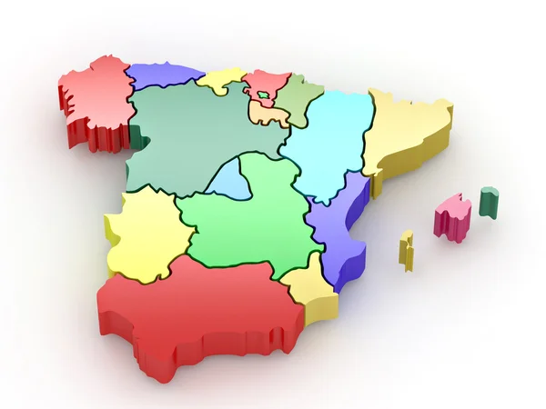 Trójwymiarowa Mapa Hiszpanii Białym Tle — Zdjęcie stockowe