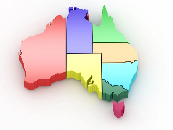 Beyaz Izole Zemin Üzerinde Boyutlu Harita Avustralya — Stok fotoğraf