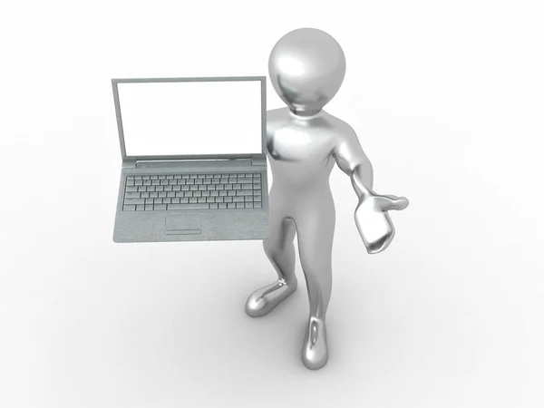 Uomo Con Laptop Sfondo Bianco Isolato — Foto Stock