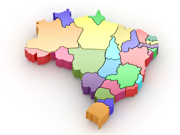 Driedimensionale Kaart Van Brazilië Witte Geïsoleerde Achtergrond — Stockfoto