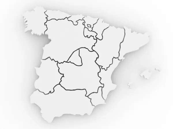 Driedimensionale Kaart Van Spanje Witte Geïsoleerde Achtergrond — Stockfoto
