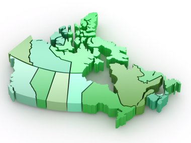 Three-dimensional map of Canada on white isolated background. 3d clipart