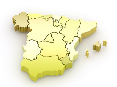 Three-dimensional map of Spain. 3d clipart