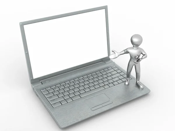 Man with laptop on white isolated background — Stock Photo, Image