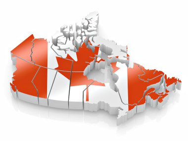 Map of Canada in Canadian flag colors. 3d clipart