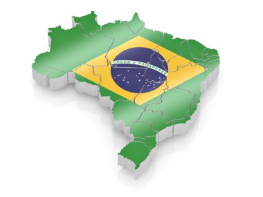 Map of Brazil in Brazilian flag colors clipart