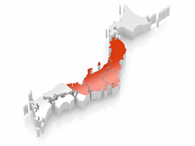 Map of Japan in Japanese flag colors. 3d clipart