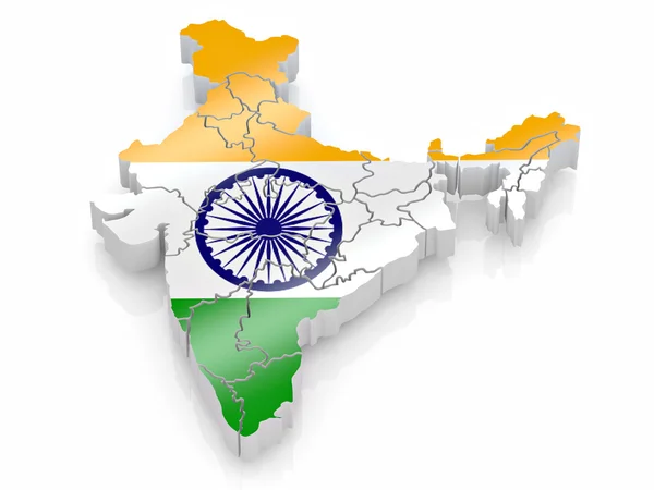 インドの旗の色でインドの地図 — ストック写真