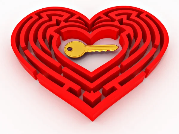 Klíč Centru Labyrint Podobě Srdce — Stock fotografie