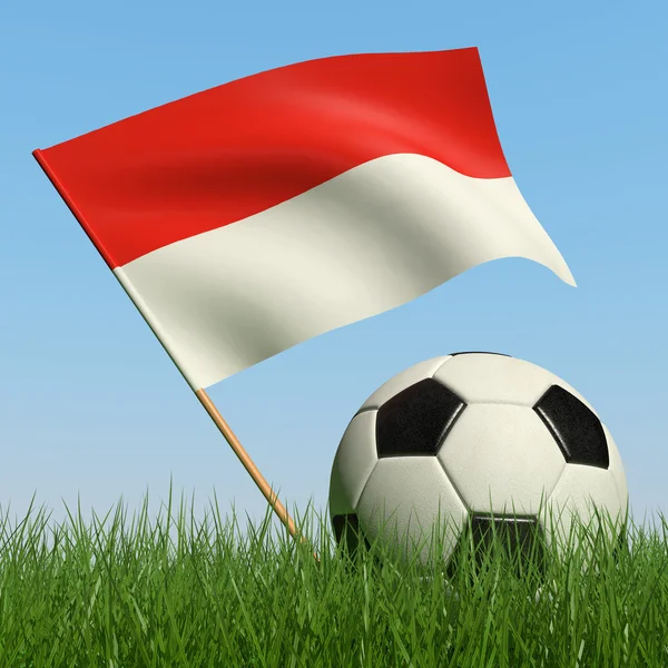 足球球在草和蓝天摩纳哥的国旗 — 图库照片