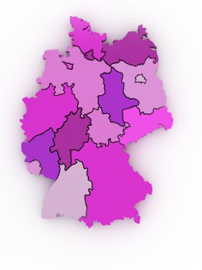 Three-dimensional map of Germany on white isolated background. 3d clipart