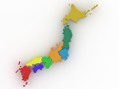 Map of Japan on white isolated background. 3d clipart