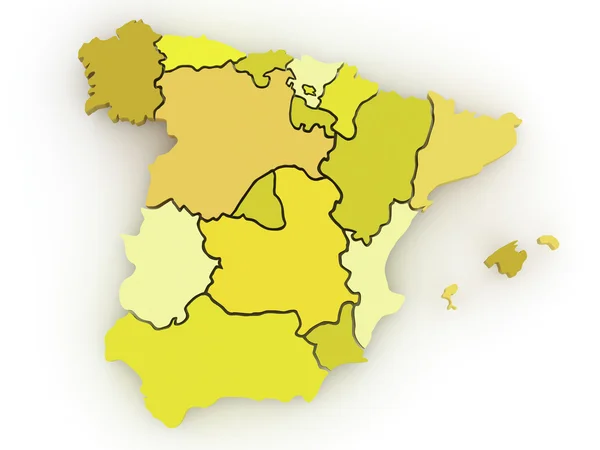 Trójwymiarowa mapa Hiszpanii. 3D — Zdjęcie stockowe