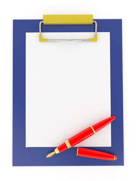 Pennan på skrivbordet. Tomma pappersark — Stockfoto