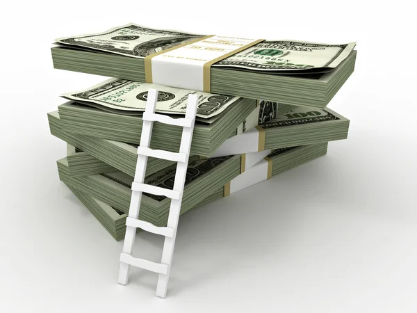 Ladder on stack from dollars pack. — Stock Photo, Image