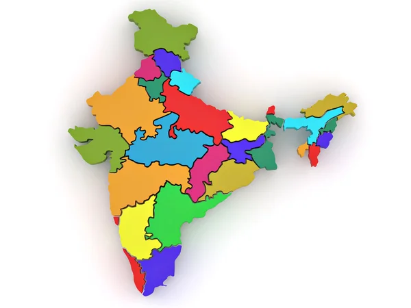 Dreidimensionale Karte Indiens auf weißem, isoliertem Hintergrund — Stockfoto