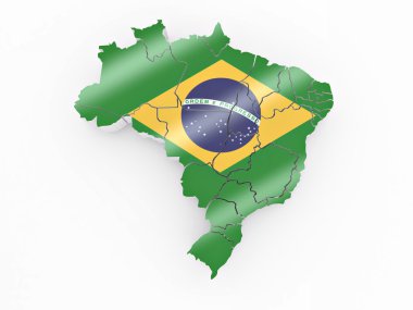 Map of Brazil in Brazilian flag colors. 3d clipart