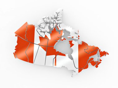 Kanada Haritası Kanada bayrağı renklerde. 3D