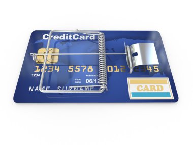 Credit card as mousetrap. Conceptual image. 3d clipart