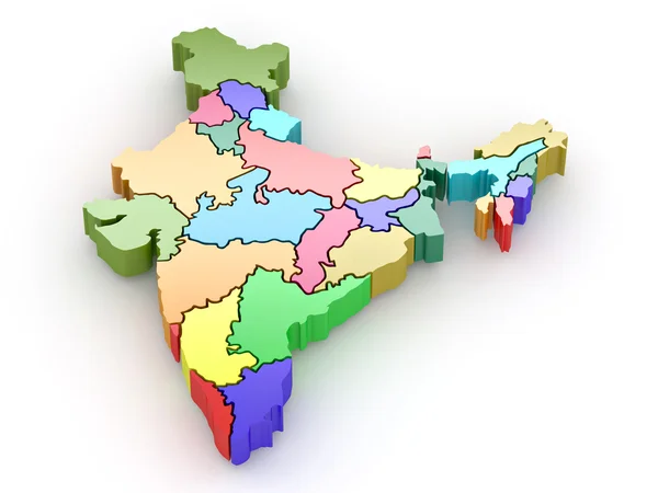 印度被隔绝在白色背景上的三维地图 — 图库照片