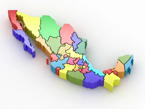 Three Dimensional Map Mexico White Isolated Background — Stock Photo, Image