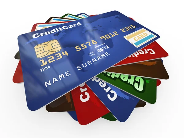 白い分離背景上のクレジット カードのスタック — ストック写真