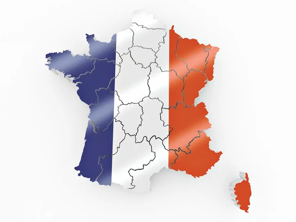 フランスの国旗の色でフランスの地図3 — ストック写真