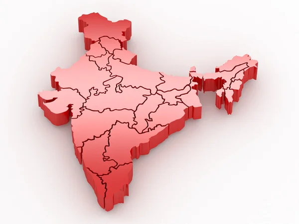 Mapa tridimensional da Índia sobre fundo isolado branco — Fotografia de Stock