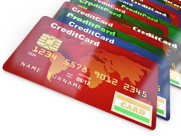 Stack Van Credit Cards Witte Geïsoleerde Backgrond — Stockfoto