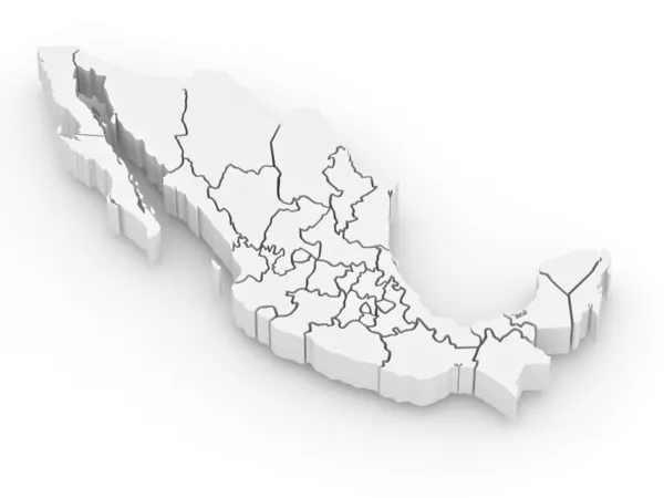 Dreidimensionale Karte Von Mexiko Auf Weißem Isoliertem Hintergrund — Stockfoto