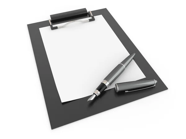 クリップボードのペン 紙の空のシート — ストック写真