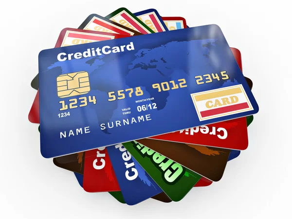 Stack Van Credit Cards Witte Geïsoleerde Backgrond — Stockfoto