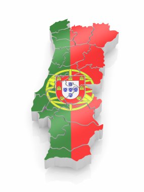 Map of Portugal in Portugese flag colors clipart