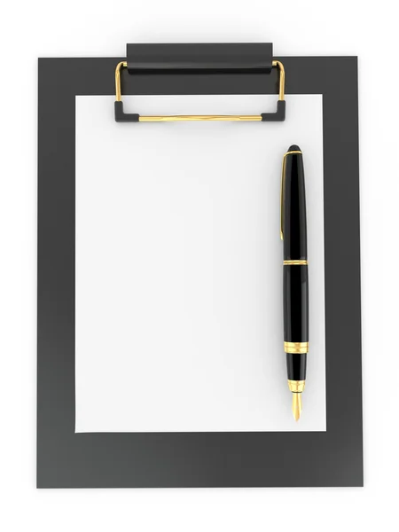 クリップボードにペンを。紙の空シート — ストック写真