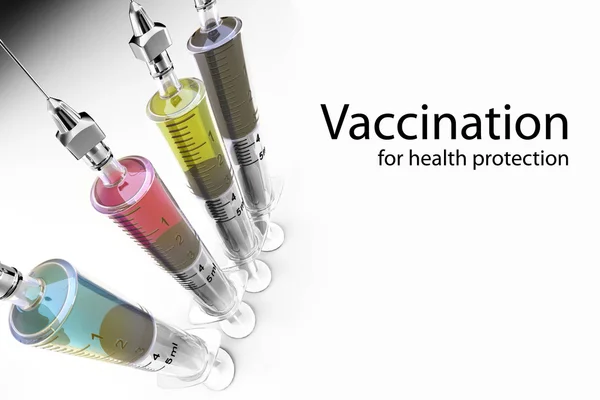 疫苗接种。注射器与疫苗和文本的空间 — 图库照片