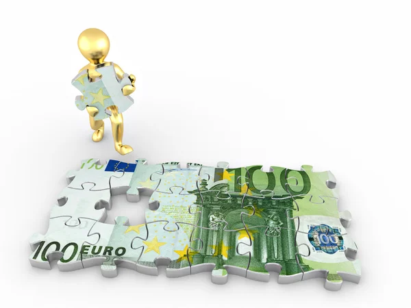 Mannen met euro uit delen van puzzel — Stockfoto