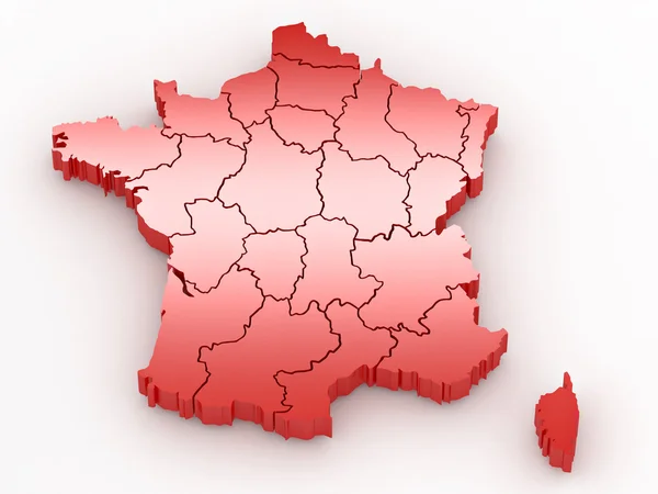 Mappa tridimensionale della Francia su sfondo bianco isolato — Foto Stock