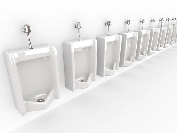 Fila de urinarios sobre fondo blanco aislado —  Fotos de Stock