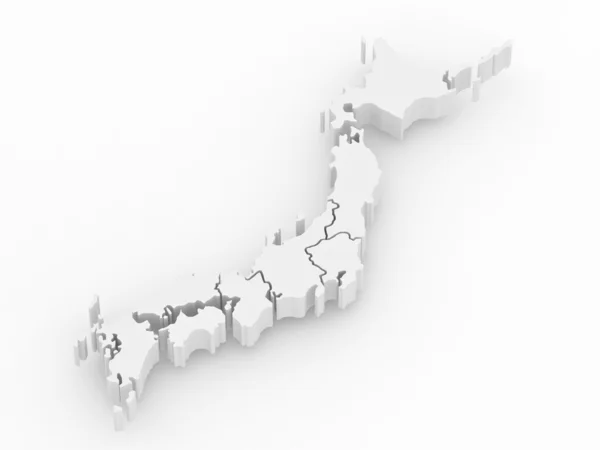 日本孤立在白色背景上的地图。3d — 图库照片