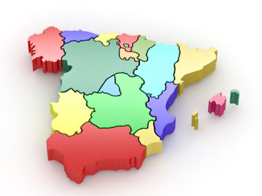 Three-dimensional map of Spain. 3d clipart