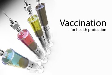 Vaccination. Syringes with vaccine and space for text clipart