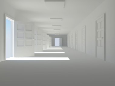 Corridor with open doors clipart